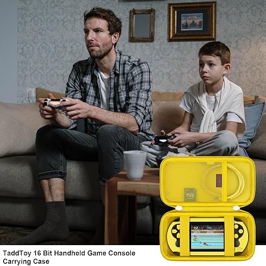 Elonbo Carrying Case for TaddToy/WELLST·G/Beijue/FAMILY POCKET/CCTU/X- JOYKIDS/GREENCREEK/Beico/KAVOYI/GuaiyeyeAP/TEBIYOU Handheld Game Console, Portable Electronic Gaming Player Bag, Yellow