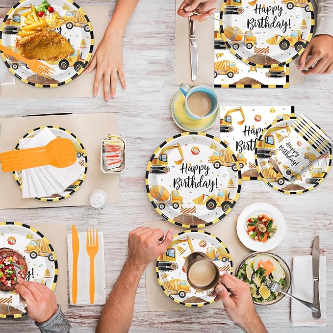 Oigco Construction Birthday Party Supplies Construction Theme Decorations Includes Plates, Cups, Napkins, Cutlery, Perfect for Boys Kids Birthday Party, Serves 24 Guests