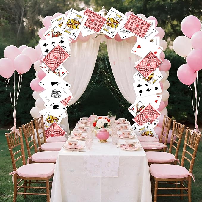 Preboun Wonderland Tea Party Decoration 6.56 x 4.9 ft Classic Poker Cards Door Banner Wonderland Garland Photo Props Background for Birthday Baby Shower Tea Party Supplies
