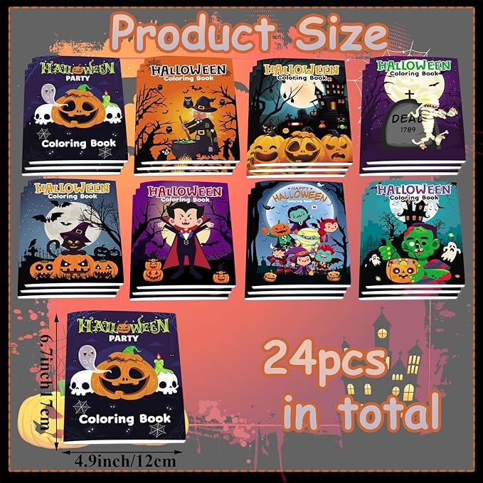 Lyosehy 24PCS Coloring Books Halloween Theme Party Favors Halloween Coloring Books Bulk Halloween Theme for Kids Home School Activity