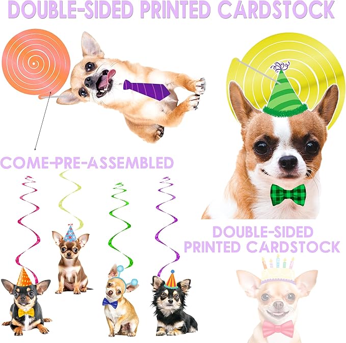 Chihuahua Party Hanging Swirls 20Pcs Chihuahua Dog Birthday Party Decorations Dog Themed Hanging Streamers Decor Chihuahua Party Ceiling Swirls for Puppy Party Hanging Supplies