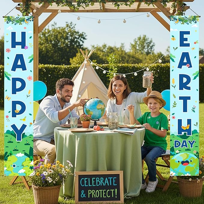 Happy Earth Day Banner Decorations - Blue Every Day is Earth Day Porch Sign Hanging Decor, April 22 Environmental Protection Party Supplies 11.8 x 70.8 Inch