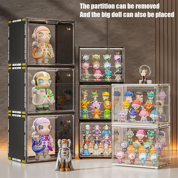 Large Acrylic Display Case Stand for Figures Unique Design 4 Tier Display Box for Collectibles Stackable Dustproof Clear Display Stand for Pop Mart Action Figures