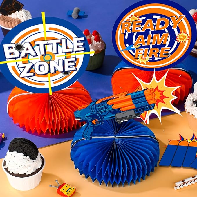 Dart War Gun Party Honeycomb Centerpieces, 9pcs Dart War Centerpiece for Table, Dart War Birthday Honeycomb Centerpieces, Dart Battle Honeycomb Centerpieces for Dart War Birthday Party Decorations