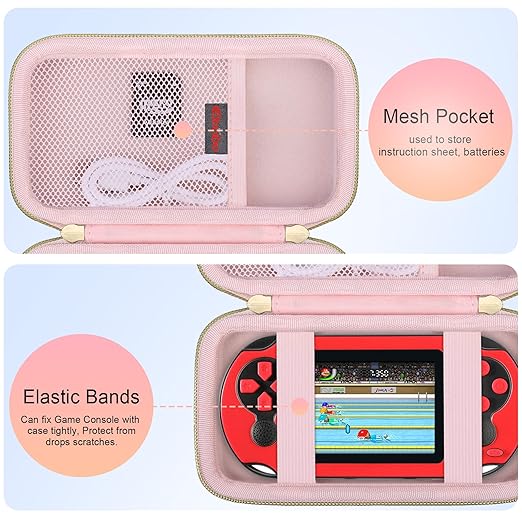 Elonbo Carrying Case for TaddToy/WELLST·G/Beijue/FAMILY POCKET/CCTU/X- JOYKIDS/GREENCREEK/Beico/KAVOYI/GuaiyeyeAP/TEBIYOU Handheld Game Console, Portable Electronic Gaming Player Bag, Pink