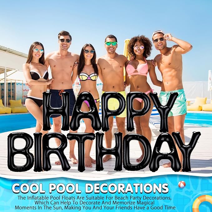 Shappy 20'' Happy Birthday Pool Large Floating Letter Balloons with Adhesive Dots Inflatable Pool Decorations for Summer Birthday Party