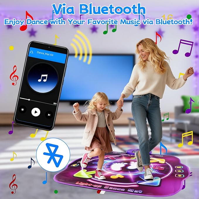 Dance Mat Toys for 3-12 Year Old Kids, Dancing Music Playmat with Light-Up Wireless Bluetooth with 5 Game Modes, Electronic Dance Pad Toys with Adjustable Volume, Birthday Gifts for Girls 3 4 5 6 7 8