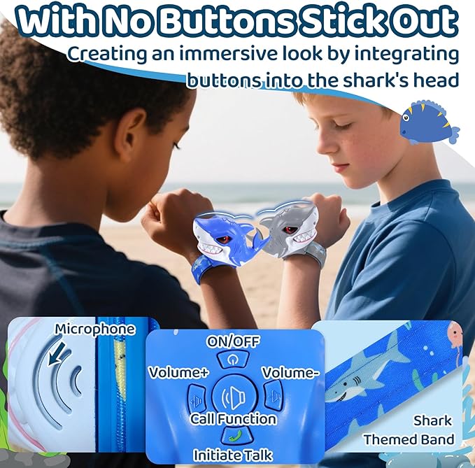 Vvinca Shark Walkie Talkies for Kids 2 Pack - Shark Toys for Boys Girls Age 3-5 5-7 8-12 Birthday Gifts for Toddlers Adjustable Strap Long Range Clear Sound Camping Outdoor Games