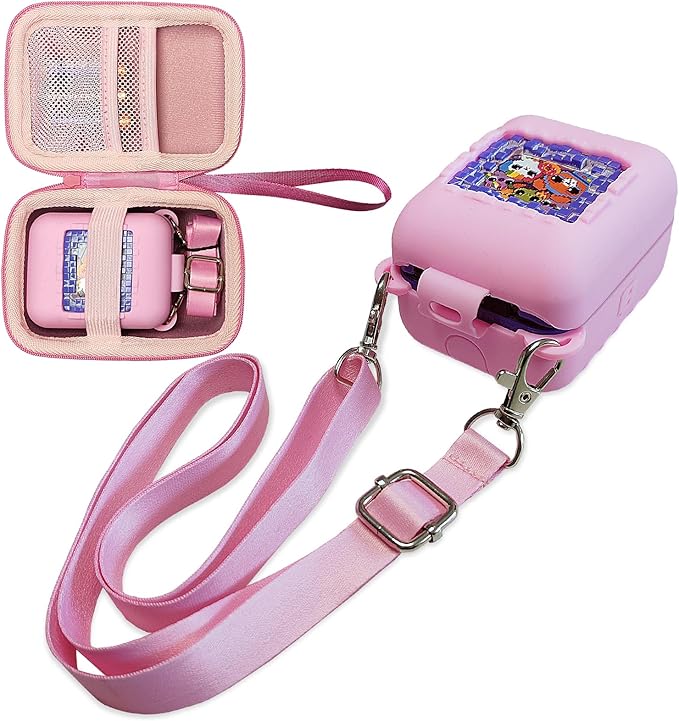 Hard Carrying Case and Silicone Cover for Bitzee Interactive Toy Digital Pet, Accessories Case for Bitzee Virtual Electronic Pets Original 15 Animals (Pink)
