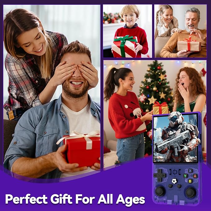 R36MAX Retro Handheld Game Console, 4.0" IPS Screen Retro Gaming Console, 128GB TF Card, 30+ Mainstream Emulators, 22,000+ Classic Games, Open Source Linux System, 4000mah Battery - Purple