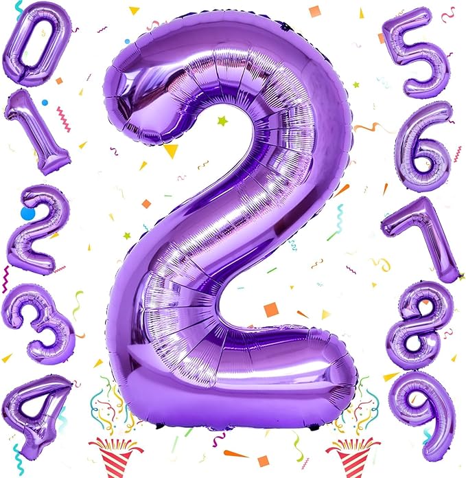 40 Inch 2nd 20th Birthday Number Balloon, Purple Foil Giant Number 2 Balloons, Self Inflating Number Balloon for Women Happy Birthday Party Anniversary Graduation Party Decoration Girls Kids Supplies