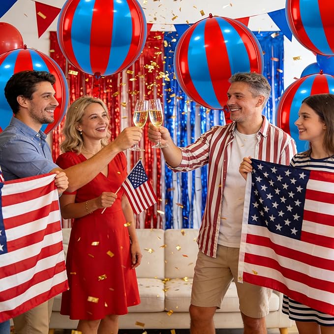 TONIFUL 8Pcs 22Inch Large Red Blue 4D Giant Round Foil Balloon 4D Metallic Mylar Sephere Balloons for Christmas New Year Birthday Party Graduation Wedding Bridal Shower Decoration Supplies