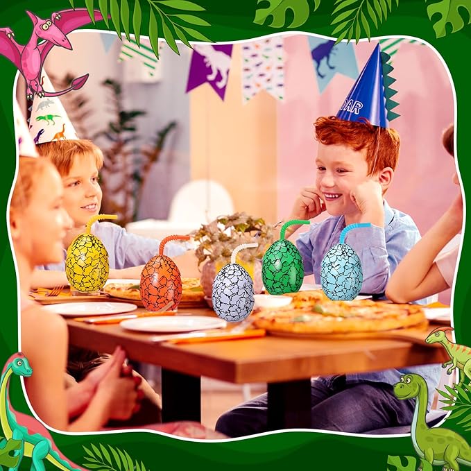 Maxcheck 12 Set Dinosaur Party Favor Cups with Lids and Straws Dino Cups for Kids 10 oz Crack Dinosaur Egg Bottles for Dino Theme Birthday Party Supplies Decorations