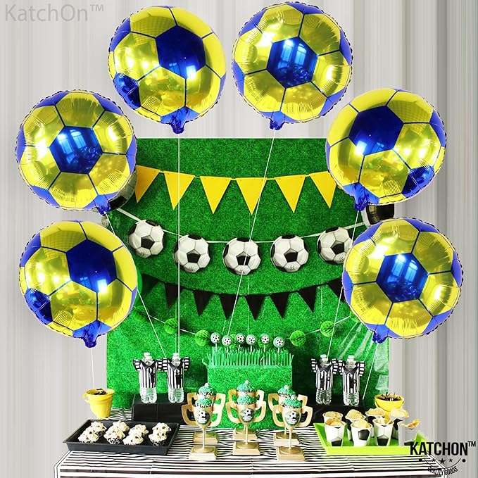 KatchOn, Yellow and Blue Soccer Balloons - 18 Inch, Pack of 6 | Soccer Birthday Party Decorations, Sports Themed Party Decorations | soccer decorations For Party With Blue and Yellow Balloons
