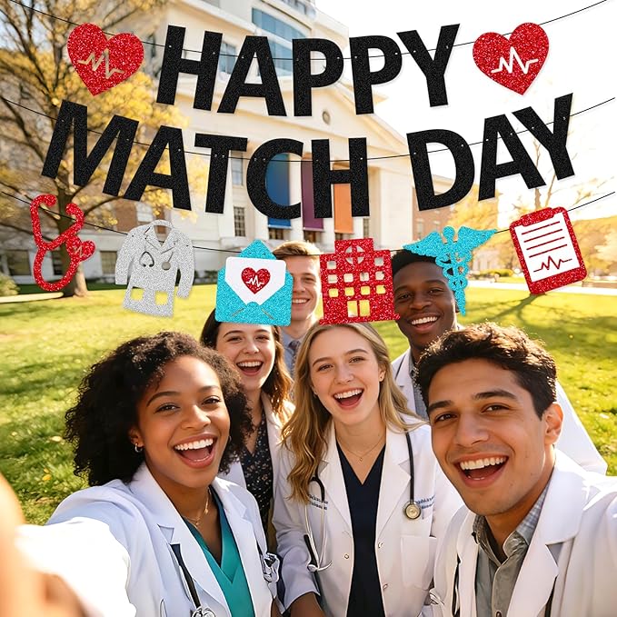 Happy Match Day Banner Medical Residency Match Day Party Decorations for Future Doctor Medical School Graduation Party Supplies (Black)