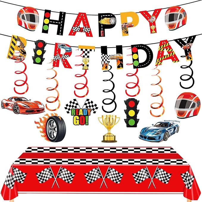 Race Car Party Decorations Race Car Happy Birthday Banner Race Car Theme Tablecloth for Baby Shower Race Car Birthday Party Supplies (Race Car)