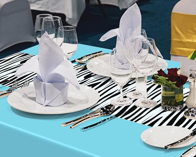 Buryeah 3 Pcs Zebra Tablecloth Zebra Print Plastic Table Cloth Disposable Tablecloth Animal Safari Table Cover 54 x 108'' for Baby Shower Wedding Birthday Party Decorations Supplies (Blue)