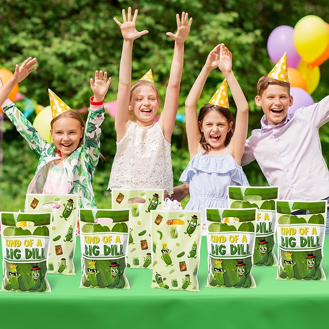Funny Pickle Party Favor Bags - 50Pcs Kind of a Big Deal Cucumber Goody Candy Treat Bags, Interesting Vegetable Themed Party Decorations for Adults Kids Birthday Fruit Vegetable Events Supplies