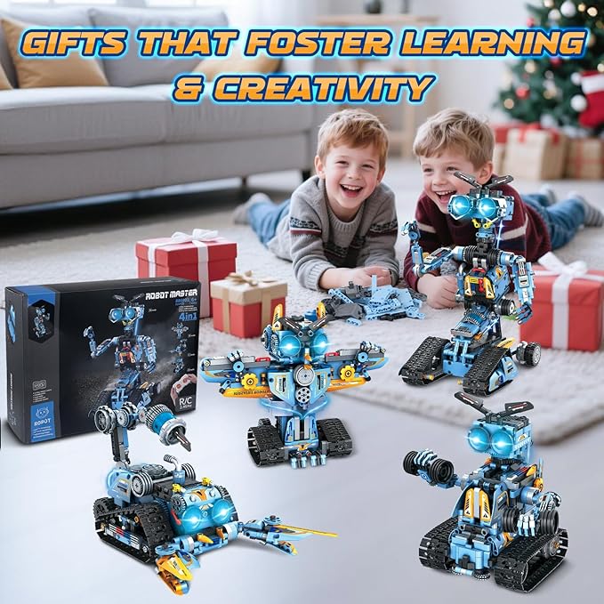 OKKIDY Robot Building Toys for Kids, 4-in-1 Rechargeable Remote Control RC Robotics STEM Building Block Kit RC Wall/Engineer Robot Toys for Boys Girls Ages 6 7 8 9 10 11 12+ (813PCS)