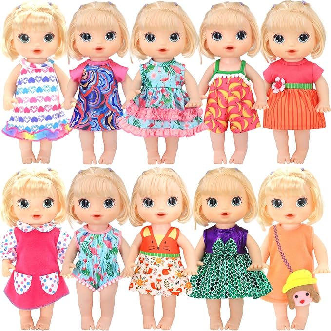 10 Set Alive Baby Doll Clothes, Doll Clothes and Accessories for 10-12 Inch Girl Dolls Outfits Include Cute Jumpsuit, Skirts