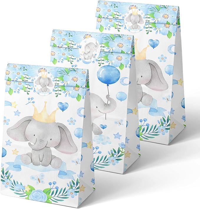 24 PCS Elephant Party Favor Bags with Stickers - Elephant Party Candy Bags – Elephant Goodie Gift Treat Bags Elephant Themed Birthday Party Supplies