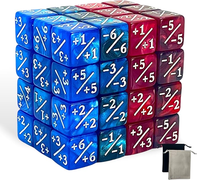 Luck Lab MTG Magic Life Counter Dice, 48 PCS - Compatible w/Magic Card Game Accessories, CCG Creature Stats w/ 2 Dice Bags (Blue Pearl, Blue Swirl, Red Pearl, Red Swirl)