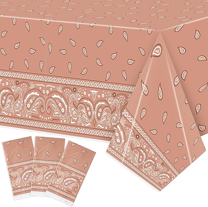 K1tpde 3PCS Bandana Party Tablecloths, Cholo Gangsta Theme Disposable Table Covers, Bandana Plastic Waterproof Tablecloths, Retro Western Birthday Decorations Party Supplies for Adult, Brown