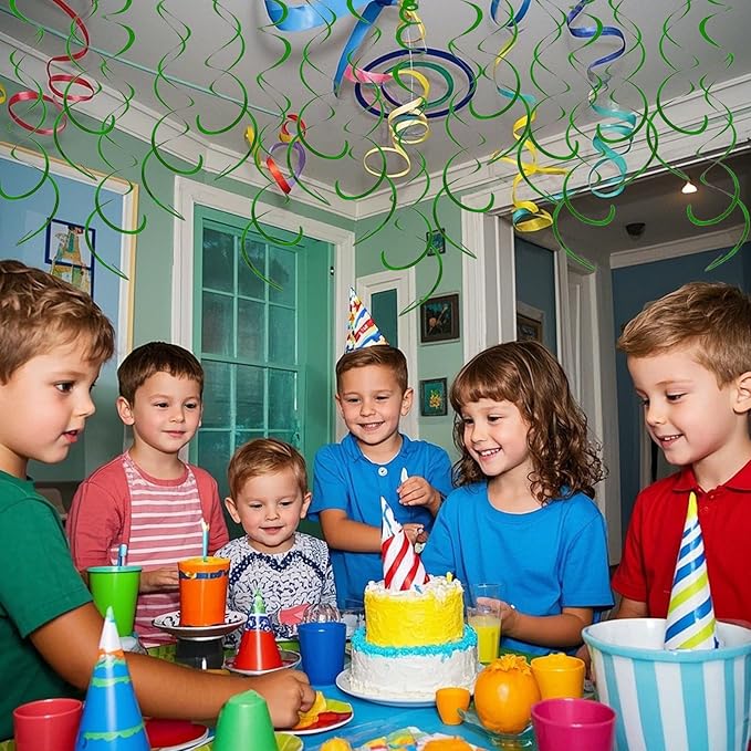 30 Pieces Hanging Swirl Party Decorations Foil Decorations Ceiling Swirl Spiral Hanging Plastic Streamer for Ceiling Birthday Graduation Wedding Celebration Baby Shower Party Supply (Green)