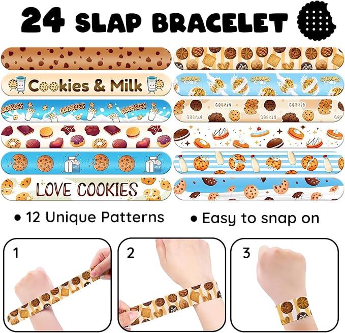 60 PCS Cookie Party Favors Set - 36 Temporary Tattoos & 24 Slap Bracelets for Kids, Perfect for Cookie-Themed Birthday Supplies, Baby Shower and Sweet Party Decorations