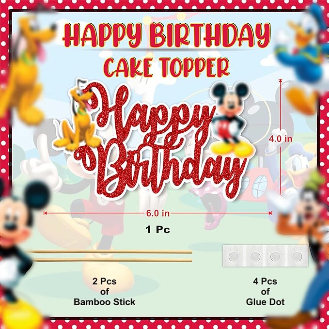 Micky Mouse Happy Birthday Cake Topper – Cute Cartoon Character Cake Decoration for Birthday Party Supplies – Durable, Reusable, Easy to Use Cake Topper for Boys and Girls – Fun Party Decoration
