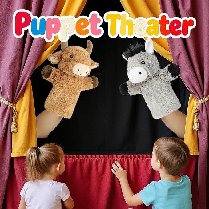 Hand Puppet for Toddlers Interactive Role Play Toy Soft Gray Farm Animal Stuffed Educational Storytelling Tool Gift Donkey
