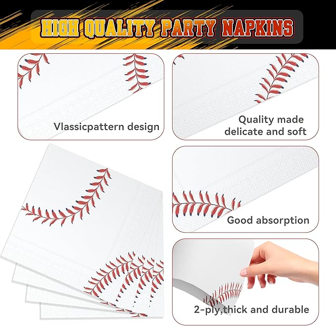 120 Pcs Baseball Party Supplies Bundle Paper Plates Napkins Baseballs Party Birthday Decorations Baseball Tableware For Kids Serves 30