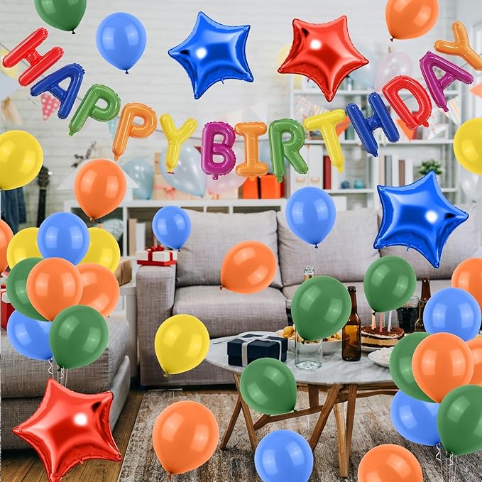 29PC Rainbow Happy Birthday Balloon Banner, 16 Inch 3D Aluminum Letter Banner Sign, Colourful Latex Balloon Helium 18 Inch Star Foil Balloon for Kids, Women, Men Birthday Party Decorations