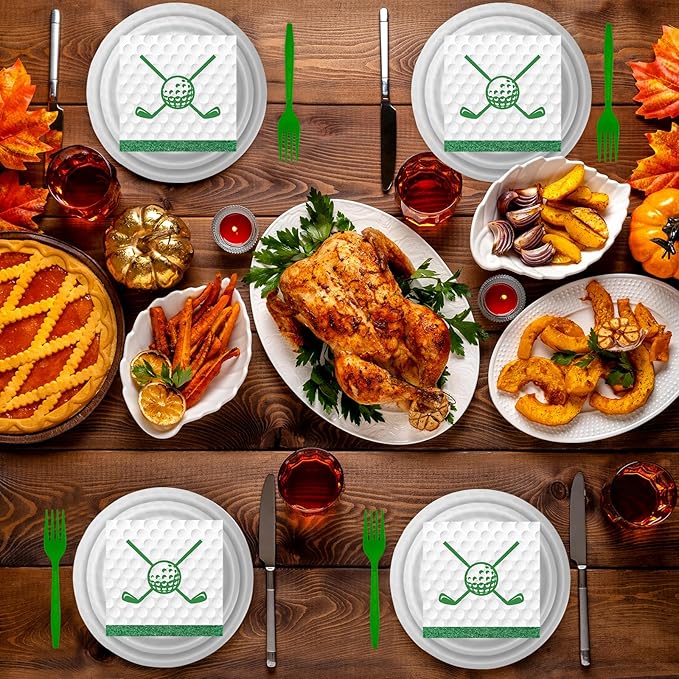 96 Pcs Golf Plates and Napkins Party Supplies, Golf Ball Birthday Paper Plates Napkins and Forks Disposable Tableware Set for Sports Theme Party Decorations Serves 24 (Golf)