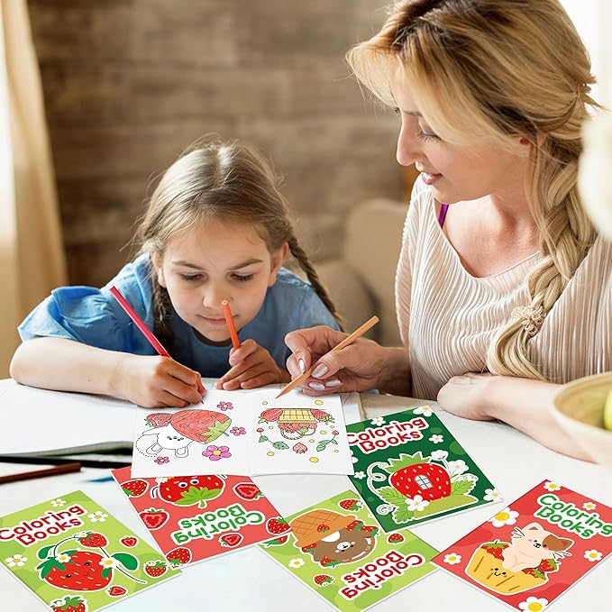 Strawberry Coloring Books for Kids - 24Pcs Bulk Strawberry Mini Coloring Booklet Fruit Theme DIY Art Drawing Book for Toddlers Summer Holiday Party Goodie Bags Stuffers School Classroom Favors