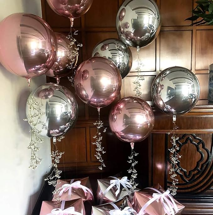 KALOR 10 Pcs 22 Inch Rose Gold Mylar Balloons, Large 4D Giant Round Foil Balloon Big Mirror Metallic Balloons for Birthday Party Baby Shower Gender Reveal Supplies