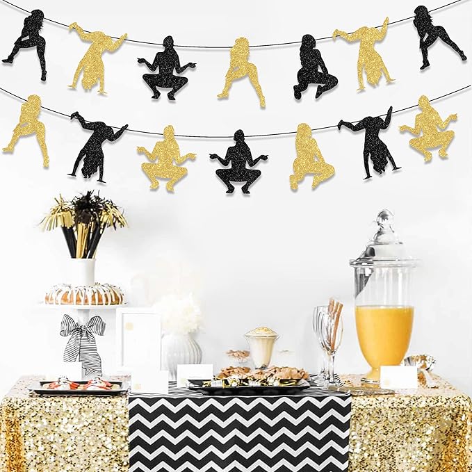 Cheereveal Twerk Banner Garland Set, Pole Dance Party Decorations Funny Birthday Banner for Bachelorette Stripper Party Supplies