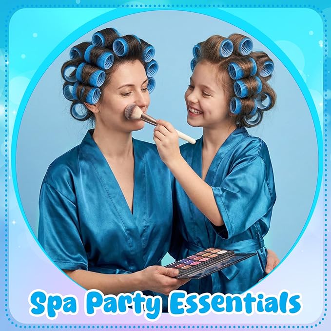 122 Pcs Royal Blue Girls Spa Party Kit, 10-Pack Slumber Party Favors with Satin Robes, Tote Bags, and Nail Salon Accessories for Kids Spa Birthday, Halloween, Home Party Supplies