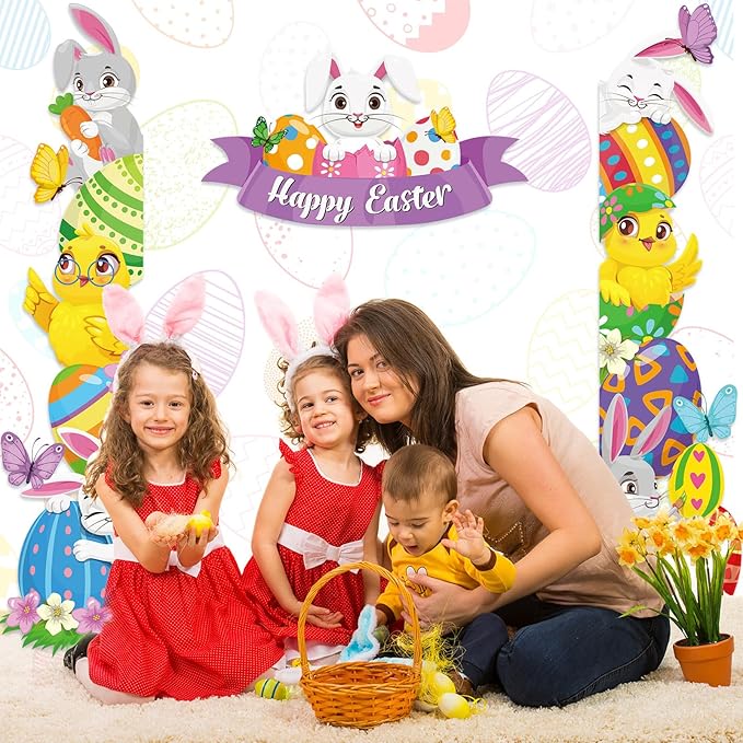 Namalu 3 Pcs Happy Easter Porch Banners Cute Bunny Chicken Egg Door Decorations Easter Porch Sign for Front Door Window Wall Decor Spring Birthday Party Supplies