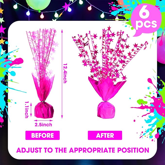 6 Pack Glow in the Dark Metallic Foil Spray Centerpiece Neon Star Table Decoration Fluorescence Tabletop Centerpieces for Glitter Neon Birthday Party Graduation Holiday Party Supplies