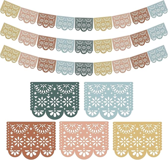 Whaline 5 Pack Mexican Fiesta Hanging Banner Decoration 95Ft Boho Color Cielito Lindo Papel Picado Plastic Bunting Garland for Wedding Baby Shower Cinco De Mayo Fiesta Birthday Party Supplies