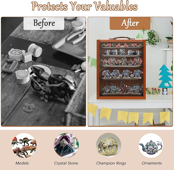 Miniature Display Case Display Cases for Collectibles Miniatures Storage Case Display Shelves Shelf for Collectibles for Mini Action Figures Valuable Collectibles or Crystal Stone (Brown)