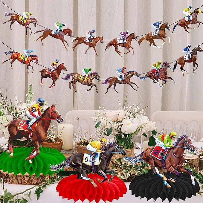 Horse Racing Honeycomb Centerpieces 12Pieces Horse Racing Table Decorations Horse Racing Party Horserace Derby Day Supplies for Equestrian Theme Race Horse Birthday Decor