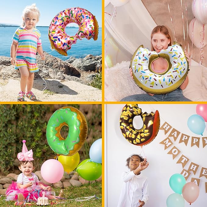 Colorful Donut Balloon Sweet Candy Sprinkle Party Supplies Dessert Food Cake Donut Time Decoration, 6 Different Doughnut Balloons For Grow Up Birthday Baby Shower Wedding Hawaiian Summer Spring Party