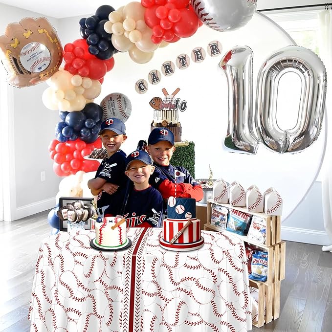 3pc Tablecloths, Disposable Party Decorations - 84Inch Patterned Table Covers for Boys Baseball/Sports Events Birthday Parties