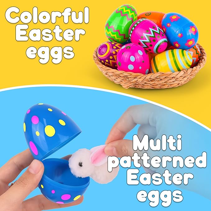 36 Pack Plastic Printed Easter Eggs, 2.4 Inch Fillable Empty Eggs Bulks for Easter Eggs Hunt, Easter Basket Stuffers Fillers, Classroom Prize Supplies, Filling Treats and Party Favors