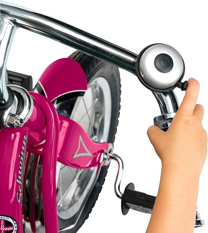 Schwinn Roadster Bike for Toddler, Kids Classic Tricycle, Low Positioned Steel Trike Frame w/ Bell & Handlebar Tassels, Rear Deck Made of Genuine Wood, Boys and Girls Ages 2-4 Year Old, Bright Pink