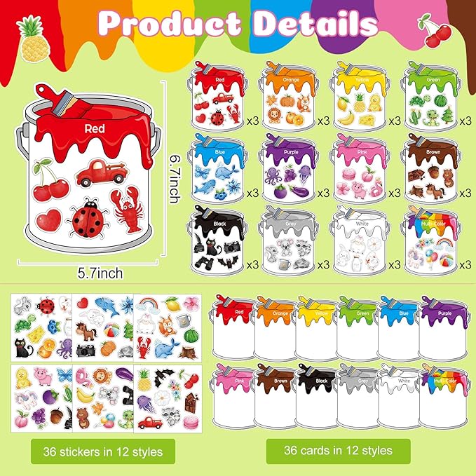 Kosiz 36 Set Color Sorting Stickers Craft Toddlers, Paper Colors Posters Toys for Classroom Wall Bulletin Board Cutouts Early Educational Learning for Kids Preschool Kindergarten Decorations Supplies