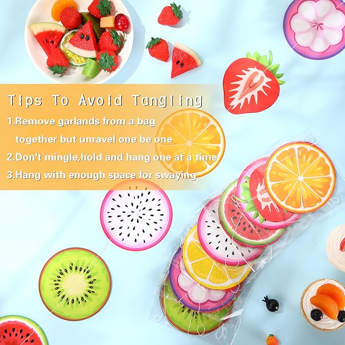 Duraaamo 8 Packs Fruit Party Banner Decorations Twotti Frutti Paper Garland Dancing Frutti Paper Hanging Cutouts Summer Theme Banners for Summer Theme Birthday Party Supplies Decor(Fruit)
