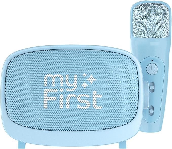myFirst Voice 2 - Kids Mini Karaoke Machine with Wireless Microphone and Voice Changer for Kids, Portable Bluetooth Speaker, Christmas Toys Gifts for Girls and Boy 3-12 Years Old (Blue)